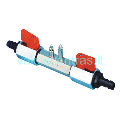 Dvigubas kuro kranelis su jungtimis Dvigubas kuro kranelis su jungtimis